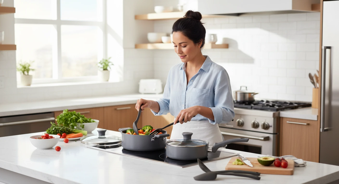 Conjunto de panelas que não queima comida na rotina intensa