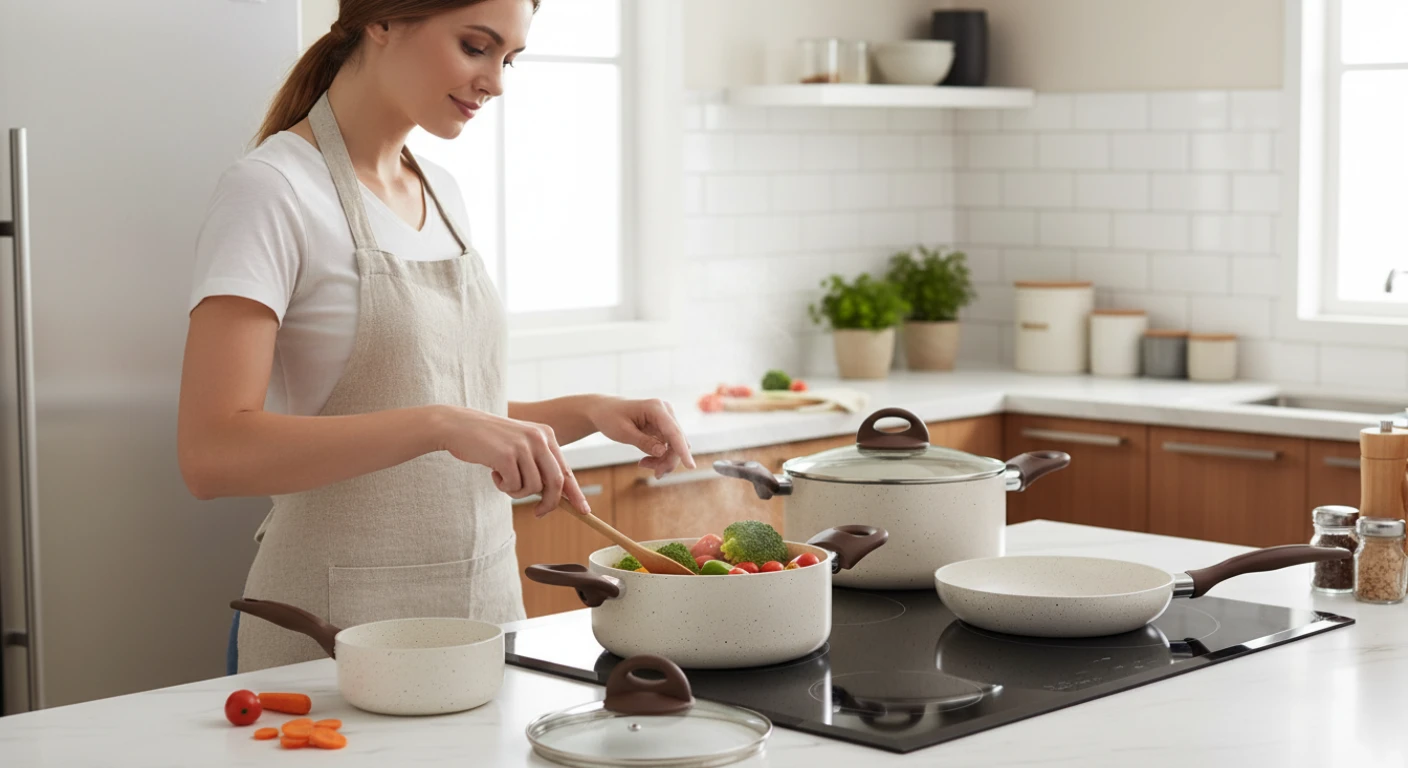 O que é panela com cabo ergonômico e como isso melhora a segurança? Conjunto de panelas com cabos ergonômicos para uso seguro