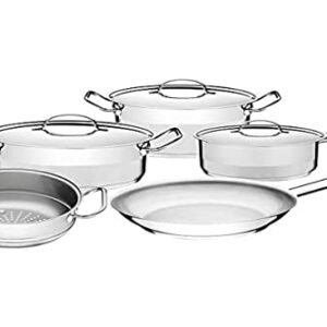 Jogo de Panelas Tramontina Professional em Aço Inox Fundo Triplo com Tampa Plana Detalhe Satinado 5 Peças