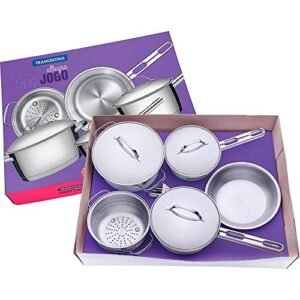 Tramontina CONJUNTO DE PANELAS 5 PEÇAS DE ACO INOX FUNDO TRIPLO - COZIMENTO + RAPIDO E UNIFORME, TAMPAS COM SAÍDA DE VAPOR - ALLEGRA - EMBALAGEM CAIXA PARDA